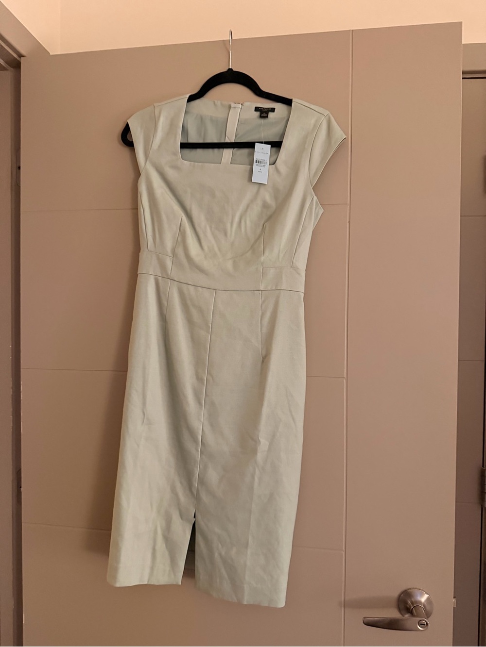 Ann Taylor Sage Square-Neck Midi Sheath Dress